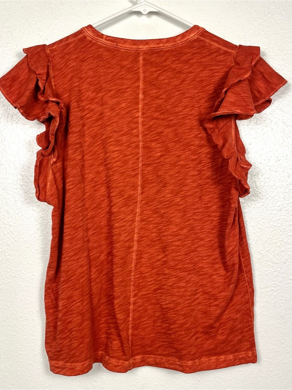 Veronica Beard Small Akeela Ruffle Sleeve Cotton Tee Top Rust Red-Orange - Picture 6 of 6